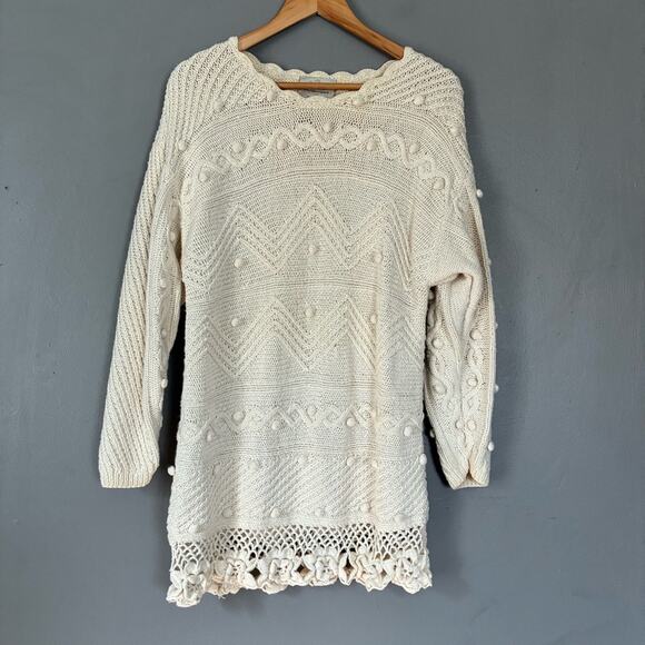 VINTAGE Express HandKnit Crochet Sweater Tunic Top Boho Beach Coastal fairy M - Picture 12 of 12